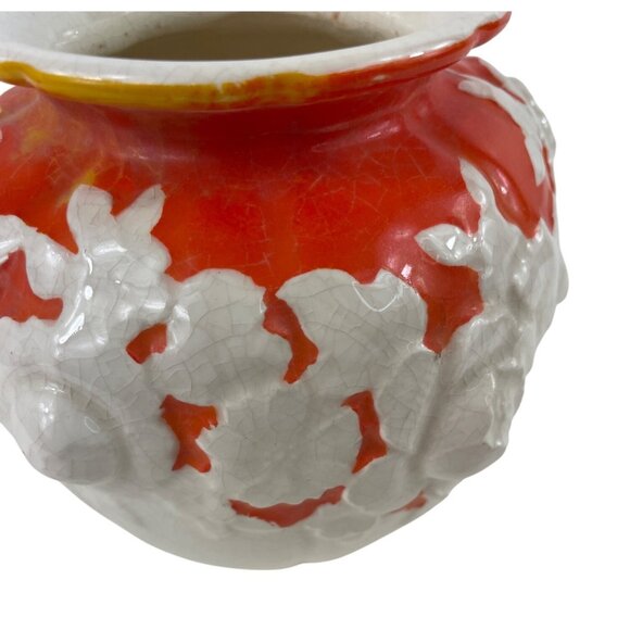 Moriyama Mori Machi Ceramic Vase White/Orange Raised Flowers - Picture 4 of 13